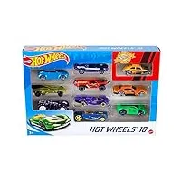 hot wheels coffret de 10 voitures, véhicules jouets À l'Échelle 1:64 avec détails et décors réalistes, voitures de collection, jouet pour enfant de 4 ans et plus, modèle aléatoire, 54886