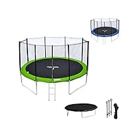 happy garden pack premium trampoline de jardin rond pour enfants 430cm réversible vert/bleu adelaÏde + filet, échelle, bâche et kit d'ancrage, montage facile