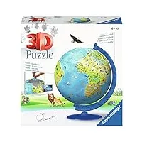 ravensburger - puzzle 3d ball éducatif - globe terrestre - a partir de 6 ans - 180 pièces numérotées à assembler sans colle - support rotatif inclus - 12339