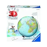 ravensburger - puzzle 3d ball éducatif - globe terrestre - a partir de 10 ans - 540 pièces numérotées à assembler sans colle - support rotatif inclus - 12436