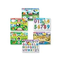 melissa & doug lot de 6 puzzles en bois avec chiffres, lettres, animaux, véhicules