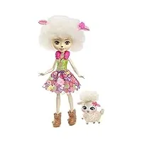enchantimals mini-poupée lorna brebis et figurine animale flag, aux cheveux blancs et bouclés avec jupe à motifs en tissu, jouet enfant, fnh25