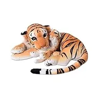 te-trend peluche 2 en 1 - motif tigre - grand chat couché - 60 cm - marron tigré
