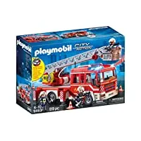 playmobil 9463 camion de pompiers avec échelle pivotante - city action - avec trois personnages, un véhicule avec échelle télescopique, module lumineux et sonore - intervention de secours - dès 4 ans
