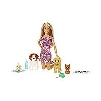 barbie coffret poupee et ses 4 chiens, dont 2 figurines qui peuvent faire leurs besoins, accessoires inclus, jouet pour enfant, fxh08 exclusivité sur amazon