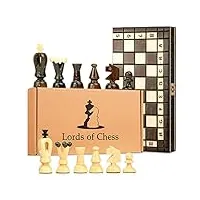 echecs, jeu de dames 31 x 31 cm 2 en 1 echiquier en bois - echec jeux d'echec chess dame echequiers pièces grand