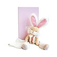 doudou et compagnie - peluche lapin avec doudou mouchoir - 31 cm - rose - cadeau de naissance fille- jolie boîte cadeau - lapin de sucre - dc3486