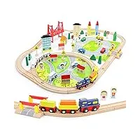 symiu train en bois jouet circuit voiture enfant 82 pcs maquette construction rail train bois jouet pour enfant garçons filles 3 4 5 6 ans