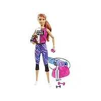 barbie bien-être coffret sport avec poupée rousse, figurine chiot et 9 accessoires, jouet pour enfant, gjg57