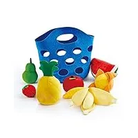hape panier fruits jouet en feutrine - jeu d'imitation enfant dès 18 mois - accessoires dinette - panier, ananas, banane, fraise, pastèque, pomme, poire & orange - accessoire cuisine enfant