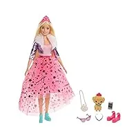 barbie royal adventure poupée blonde avec jupe rose en tulle, figurine chiot et accessoires inclus, jouet pour enfant, gml76