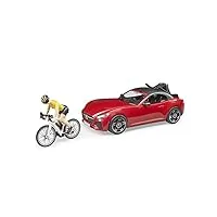 bruder 03485 - roadster avec vélo de course, cycliste avec casque, voiture de course, voiture de sport, cabriolet, cycliste, figurine jouet
