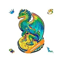 unidragon original puzzle en bois — dragon protecteur, 330 teile, grande taille 10.6 х 17.3 pouces (27 х 44 cm) bel emballage cadeau, forme unique meilleur cadeau pour adultes et enfants