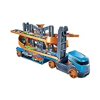 hot wheels city ascenseur et lanceur camion transporteur pour contenir jusqu’à 20 petites voitures, 1 véhicule inclus, jouet pour enfant, gnm62