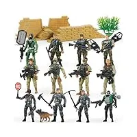 joyin 16 pièces soldats militaires jouets ensemble de jeu figurines avec 12 figurines d'action réalistes de garde forestier et accessoires d'Équipement d'arme pour combat militaires