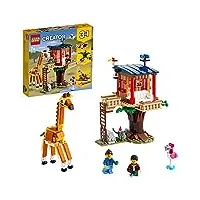 lego 31116 creator 3-en-1 la cabane dans l’arbre du safari, jouet de construction, avec bateau, avion et figurines animaux de la savane, minifigurines