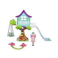 barbie dreamtopia coffret cabane dans l’arbre enchantée avec mini-poupée chelsea fée, figurine chiot et accessoires, jouet pour enfant, gtf49