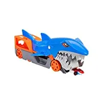hot wheels city requin transporteur, camion qui avale les petites voitures et peut en contenir jusqu’à 5, un véhicule inclus, jouet pour enfant, gvg36