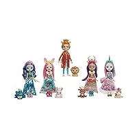 enchantimals royals coffret 5 mini-poupées patter paon, danessa biche, bree lapin, ambrose licorne, alessandro lion et figurines animales, jouet enfant, hcj18