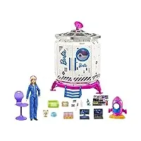 barbie space discovery coffret station spatiale avec poupée astronaute, figurine chiot, fusée et accessoires, jouet pour enfant, gxf27
