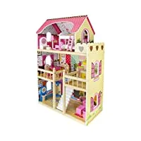 leomark résidentielle en bois avec meubles et accessoires, maison de poupée, poupées, belles couleurs, jeu d'imitation