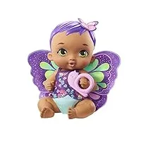my garden baby poupon bébé papillon boit et fait pipi 30 cm violet avec couche, vêtements et ailes amovibles, poupée pour enfant dès 3 ans, gyp11
