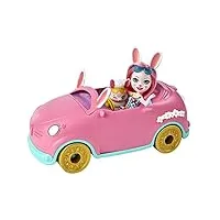 enchantimals coffret lapinmobile, voiture avec une mini-poupée bree lapin et une figurine twist, et des accessoires de jeu, jouet pour enfant, hcf85