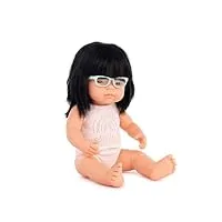 miniland - poupée bébé asiatique avec lunettes de 38 cm dans une boîte cadeau et avec sous-vêtements (31113)