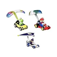 hot wheels mario kart, coffret de 3 véhicules-personnages échelle 1/64è inspirés du célèbre jeu vidéo, jouet pour enfant, hdb38