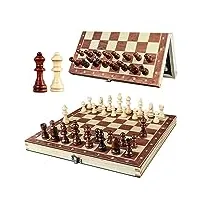 echiquier jeu d'échecs en bois pour adulte, oocome jeu d echecs portable chess magnétiques pliants jeux societe jeu de voyage pour débutants pour enfants avec plateau de rangement
