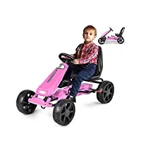 goplus go-kart s pour enfants,kart à pédales d’extérieur pour enfants, avec frein et embrayage siège réglable,vélo et véhicule pour enfants,roues en caoutchouc eva cadeau noel (rose)