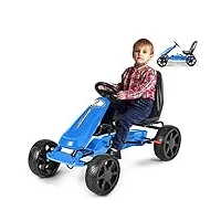 goplus go-kart s pour enfants,kart à pédales d’extérieur pour enfants, avec frein et embrayage siège réglable,vélo et véhicule pour enfants,roues en caoutchouc eva cadeau noel (bleu)