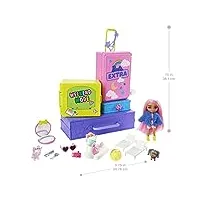 barbie coffret extra voyage avec 2 figurines chiots et poupée exclusive, piscine, toboggan, salle des fêtes et accessoires, jouet enfant, dès 3 ans, hdy91