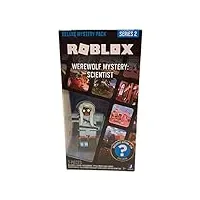 roblox deluxe mystery pack action figure série 1 – comprend un article virtuel exclusif (choisissez la figurine) (mystère du loup-garou : scientifique)