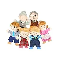wbty lot de 6 marionnettes à main pour grands-parents, maman, fils, fille en peluche douce pour les membres de la famille, marionnettes à doigts, jouets interactifs pour la famille
