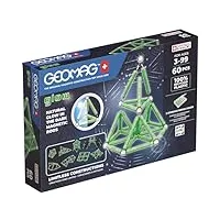 geomag - glow - 60 pièces - jeu de construction magnétique phosphorescent pour enfants dès 3 ans - 100% plastique recyclé - constructions brillantes dans le noir - jeux aimantés - fabrication suisse