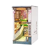 robotime sakura densya maison de poupée en bois, diy book nook kit, puzzle maison modèle kits de construction avec lumières led etagère décor cadeau de la fête des mères