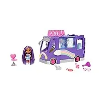 barbie coffret bus de tournée avec mini poupée extra, véhicule, bus de tournée, vêtements et accessoires, jouet enfant, dès 3 ans, hkf84