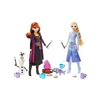 mattel disney la reine des neiges coffret aventures en forêt avec 2 poupées elsa et anna, 2 figurines amis olaf et bruni et 12 accessoires de camping inclus, jouet enfant, a partir de 3 ans, hpd52