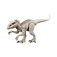 mattel jurassic world figurine dinosaure indominus rex 53 cm, gamme combat camouflage, lumières et sons, claquement mâchoire et mouvement cou, jeu numérique, jouet enfant, a partir de 4 ans, hnt64