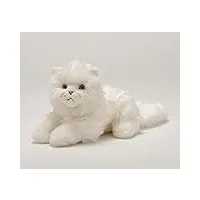 la pelucherie - peluche chat oscar allongé 30 cm - blanc - peluches artisanales - cousues main - marque française
