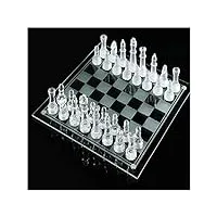 echecs jeu Échecs internationaux jeu d'échecs en verre fin, pièces d'échecs en verre massif anti-casse avec fond rembourré, stable et rassurant, jeux de société for adultes (size : 35cm)
