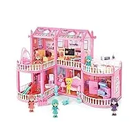deao maison de poupée dream house princess castle playset pour enfants, château de poupée À 2 Étages avec 6 figurines de poupées et mobilier et accessoires, maison de jeu de mode