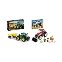 lego 42136 technic tracteur john deere 9620r 4wd, modèle réduit de construction & 60287 city le tracteur, jouet de construction, animaux de la ferme, figurine de lapin