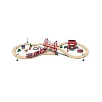 leomark jeu de train circuit train en bois avec équipe de secours + locomotive commandée jeu de construction