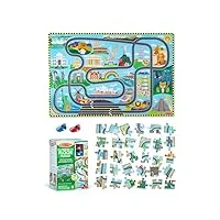 melissa & doug puzzle en carton « piste de course autour du monde » et véhicules à remonter - 48 pièces, pour garçons et filles à partir de 3 ans