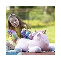 morismos 55cm peluche licorne rose maman et doux, licorne jouet en peluche kawaii, câlins cheval licorne cadeau mignonne pour fille enfants garçons anniversaire décorations