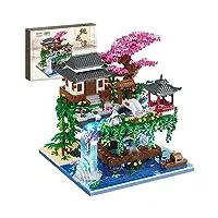 piscine de fleurs de pêcher architecture maquette, 3320pcs ancienne scène de rue chinoise, mini nano blocs, set de construction et modèle de collection pour adultes, enfants, non compatible avec lego