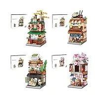 modular maison blocs de construction, 4set modular architecture modèle jeux de construction de japonais street view de jouets, compatible avec lego (4set)