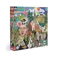 eeboo piece & love: artist & daughter puzzle de 1000 pièces pour adulte carré 23 x 23 cm avec insert de référence d'image et pièces brillantes